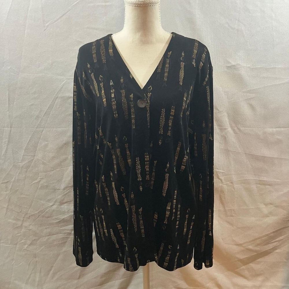 Chicos Travelers Womens Black Tribal African Knit Cardigan Jacket Size 2 Large